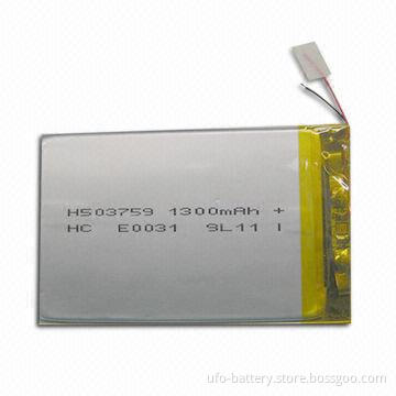 Lithium Polymer Battery Packs, 3.7V and 1,300mAh Typical Capacity